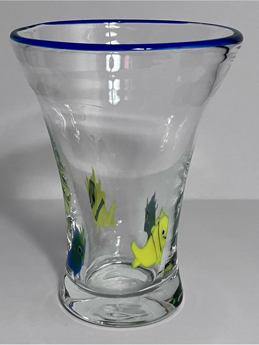 ANNIEGLASS Vase / Vintage 1980s SANTA CRUZ / Fused Fish / 5.5 INCHES / Blue Rim